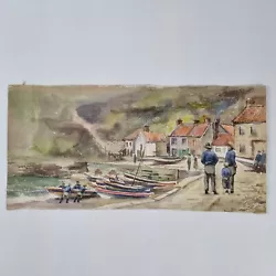 Buy Vintage Watercolour Landscape Fishing Boats At The Harbour • 49£