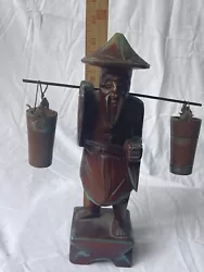 Buy 12  Oriental Elder Man Carrying Wooden Buckets Hand Carved Wood Figurine • 18.19£