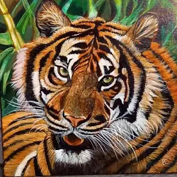 Buy Painting Of A Tiger By Bernadine Stocks 30x30x1cms On Canvas • 53£