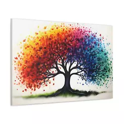 Buy Rainbow Tree Canvas Multi Coloured White Oil Painting Print Nature Wall Art • 47.99£