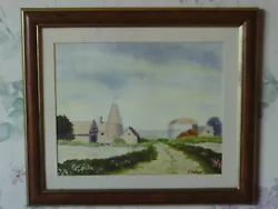 Buy Vintage Framed Watercolour Painting Farm Yard Scene With Oast House, Dutch Barn • 12£