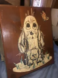Buy Vintage Signed Original Art Dog W Big Eyes Painting, On Wood Slab 20 X 17 Inch • 37.21£