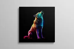 Buy Wolf Art Painting, Rainbow Vibrant Colorful Wolf Picture Canvas Home Decor • 60.55£