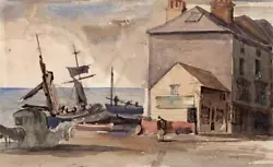 Buy Coastal Boats & Buildings - Antique Watercolour Painting - 19th / 20th Century • 30£