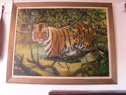 Buy  DENNIS HUSSEY ,LARGE, [140cm X 110cm], SIGNED, OIL-ON-BOARD PAINTING OF A TIGER • 2,500£