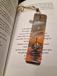 Buy Original Hand Painted Sunset Sailboat Bookmark On Wooden Board Christmas Gift • 4.97£