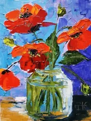 Buy Poppies Painting Floral Wall Art Impasto Oil Painting 6 By 8  • 40.19£