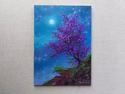 Buy Blooming Night Sakura At Enchanting Full Moon Night And Sparkling Stars Painting • 38.86£