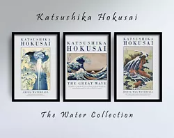 Buy Set Of Three Water Paintings By Hokusai - Art Print Poster Ocean Waterfalls • 199£