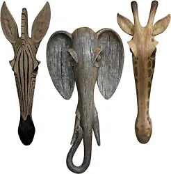 Buy Katlot Animal Masks Of The Savannah, Giraffe Zebra And Elephant Wall Sculptures • 126.44£