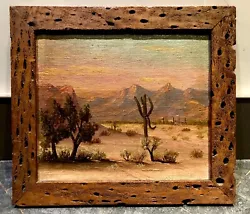 Buy Antique Californian Oil Painting - Mojave Desert  Sunset - Saguaro Cactus Frame • 475.47£