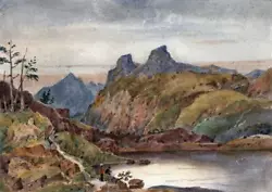 Buy MOUNTAINS POSSIBLY SNOWDONIA WALES? Small Watercolour Painting 19TH CENTURY • 30£
