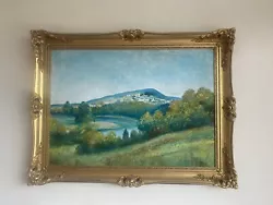 Buy Stunning Large Canvas Oil Painting Peaceful Mountain Lake Gold Frame 85 X 64 Cm • 89£