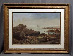 Buy 19th Century Seascape With Figures Fisherman Rocks Mountain Antique Beautiful  • 2,834.98£