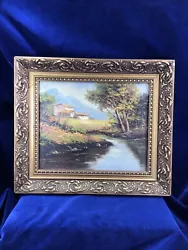 Buy Antique Vintage Signed Oil On Canvas Landscape Mountain, River, Ornate Frame • 55£