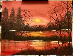 Buy Original Oil Painting On Canvas 16x20 Sunset W/ 2 Mice & Squirrel Bob Ross Style • 124.32£