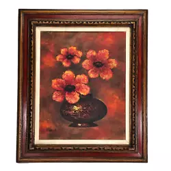 Buy Vintage Red Flower Oil On Board Painting Wood Frame Signed  Harper  • 132.30£