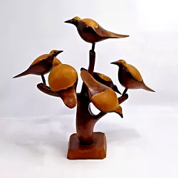 Buy Vintage Folk Art Carved Wooden Birds On Tree Sculpture / Mid-Century Modern • 19.99£