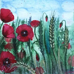 Buy Red Poppy Original Mixmedia Painting 5 X5  Wheat Wildflowers Hand Painted Art • 22.59£