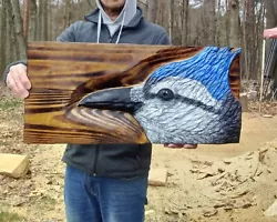 Buy Chainsaw Carved Bluejay Wall Art Birds Rustic Home Decor Nature Wood Carving • 103.36£