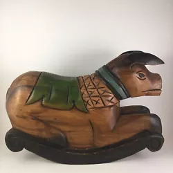Buy Vintage Carved Wood Exotic Primitive Rocking Horse Pig Ethnic Green Folk Art • 86.81£