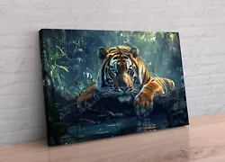 Buy Large Tiger In Jungle Water Cat Animal Canvas Wall Art Painting Picture Print • 83.99£