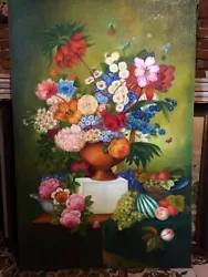 Buy Large Still Life Flowers Oil Painting On Canvas With Certificate • 220£