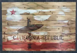 Buy Parvez Taj California Republic Surfer Flag Reclaimed Wood Painting Print UV Ink • 124.67£