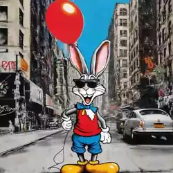 Buy Comic Bunny In New York Banksy Art Street Art Pop Art 80x80 Canvas 2cm • 77.14£