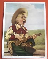 Buy Vintage Retro 50s Boy Child Jolly Cowboy Singing Art Print Picture Mid Century • 10£