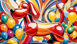 Buy Red Balloon Dog Art Deco Digital Image Picture Wallpaper Background Desktop Art • 1.41£