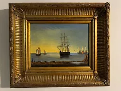 Buy Antique Oil On Panel Maritime Seascape Of 19th Century Sail Ships Off The Coast • 62£