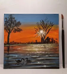 Buy Original Shining Sun And Lake Morning Painting On Canvas, 20 By 20 Cm • 18.77£