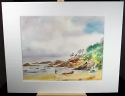 Buy Original Watercolour On Paper, 'Figures On The Beach', Circa 1990's • 35£