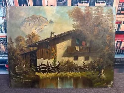 Buy J.Fischer Vintage Painting Picture Art Oil Hardboard 13”x10” Village House • 192.10£