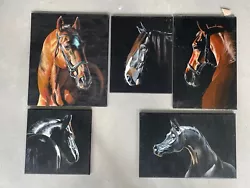 Buy COA Original Acrylic Painting Art On Canvas SET 5x Horse Portrait Vintage • 1,026.17£
