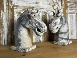 Buy Antique Vintage Plaster Horse Head Sculpture Pair • 245£