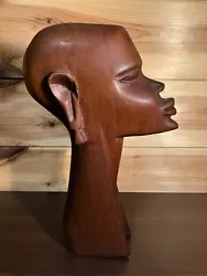 Buy Vintage Female Bust Stylised Hand Crafted Chiselled Wooden Sculpture • 90£