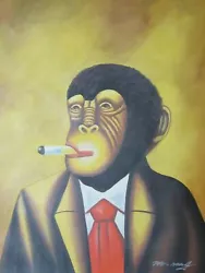 Buy Abstract Funky Monkey Smoking Cigar Oil Painting Canvas Funny Art Contemporary • 23.95£