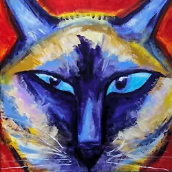Buy Original Cat Painting Abstract Siamese Collectible Acrylic Art Samantha McLean • 165.36£