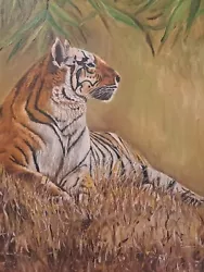 Buy Signed Oil Painting Of A Tiger In The Wild Big Cat (h) • 39£