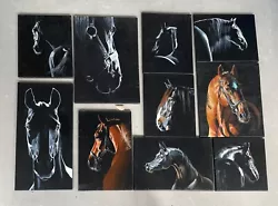 Buy COA Original Art Acrylic Painting On Canvas SET  Vintage Horse Portrait Animal • 1,653.74£
