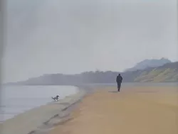 Buy Original Oil Painting Landscape Suffolk Beach Dog Walking Coastal • 220£