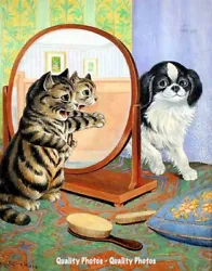 Buy Kitten With Mirror And Puppy 8.5x11  Photo Print Louis Wain Cat Painting Animal • 7.81£