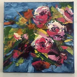 Buy Original Acrylic Paintings , Abstract Roses, Blue And Pink, Pink Roses, Wall Art • 42.13£