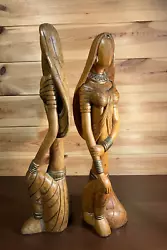 Buy Large Hand Carved Elegant Vintage Faceless Female Wooden Sculptures Rajasthan • 110£