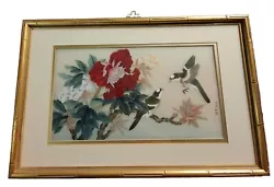 Buy Li Hong Painting Silk Bird Flower Branches Red Pink Gold Green Brown Frame China • 74.41£