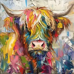 Buy Highland Cow Colourful Oil Art Luxury Canvas Wall Picture Print Colourful • 27.99£