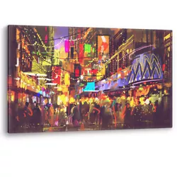 Buy People In City Street Nightlife Night Oil Painting Canvas Wall Art Picture Print • 17.95£
