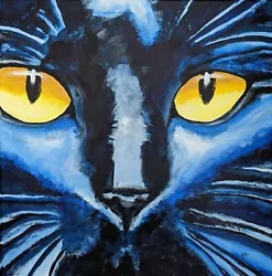 Buy Original Black Cat Painting Abstract Collectible Moon Signed Art Samantha McLean • 243.81£